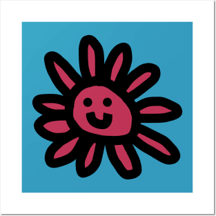 Daisy Flower Smiley Face Graphic Viva Magenta Posters and Art